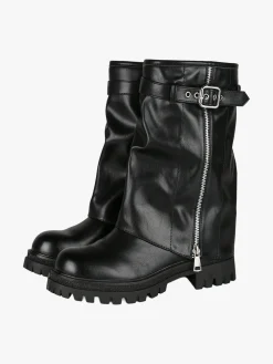 Martin Pescatore Stivaletti chunky donna a doppio strato con fibbia e zip - nero
