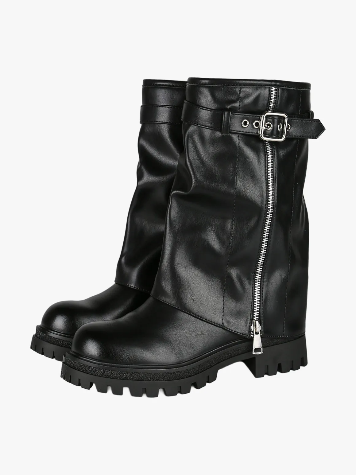 Martin Pescatore Stivaletti chunky donna a doppio strato con fibbia e zip - nero
