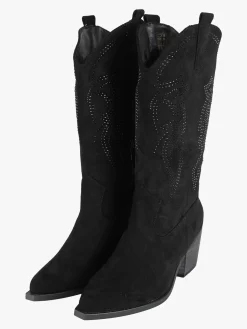 Martin Pescatore Stivali donna texani con strass in tessuto scamosciato