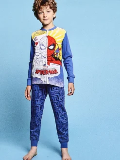 Marvel Spider-Man Pigiama lungo da bambino in cotone con stampe - azzurro