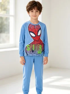 Marvel Spider-Man Pigiama lungo da bambino in cotone con stampa - azzurro