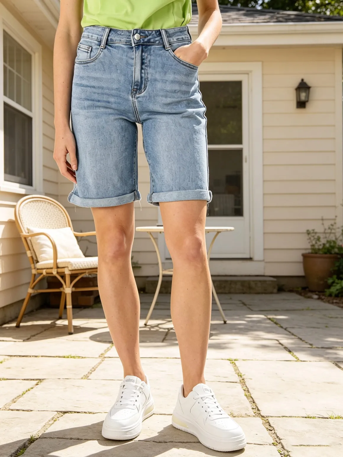 Max & Liu Bermuda in jeans da donna con risvolto - jeans