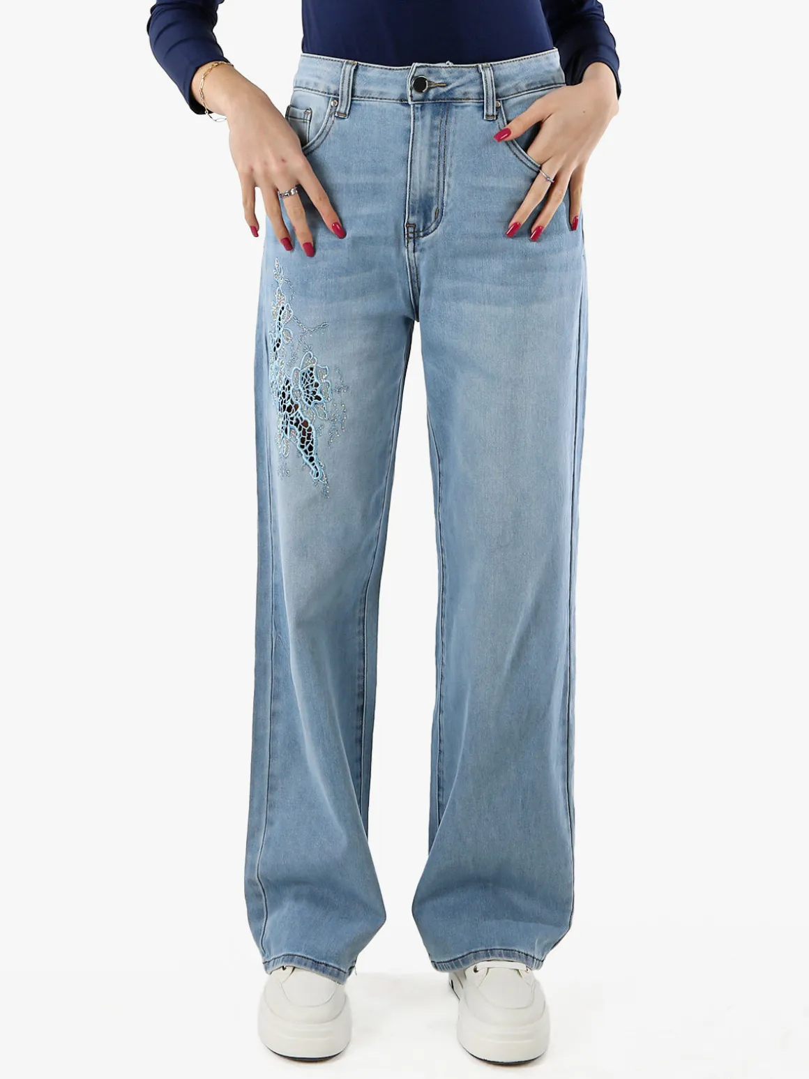 Max & Liu Jeans donna a gamba dritta con ricamo e strass - jeans
