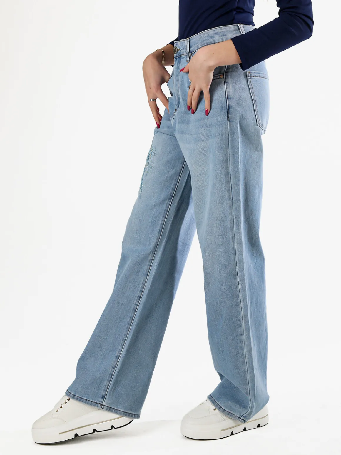 Max & Liu Jeans donna a gamba dritta con ricamo e strass - jeans