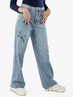 Max & Liu Jeans donna a gamba dritta con ricamo e strass - jeans