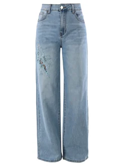Max & Liu Jeans donna a gamba dritta con ricamo e strass - jeans