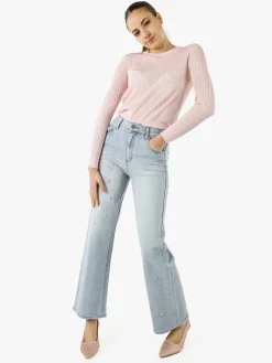 Max & Liu Jeans donna a gamba larga con ricami e perle - jeans