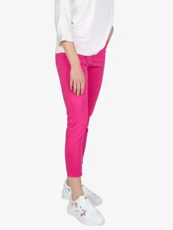 Max & Liu Pantaloni capri donna in cotone con piccolo spacco e strass sul finale