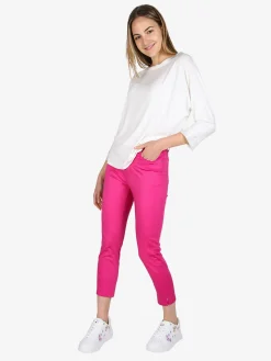 Max & Liu Pantaloni capri donna in cotone con piccolo spacco e strass sul finale