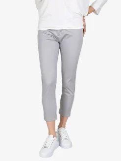 Max & Liu Pantaloni capri donna in cotone con piccolo spacco e strass sul finale