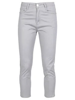 Max & Liu Pantaloni capri donna in cotone con piccolo spacco e strass sul finale