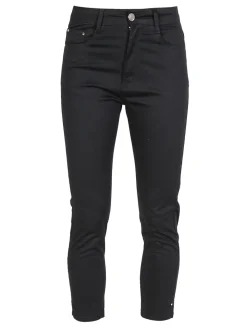 Max & Liu Pantaloni capri donna in cotone con piccolo spacco e strass sul finale