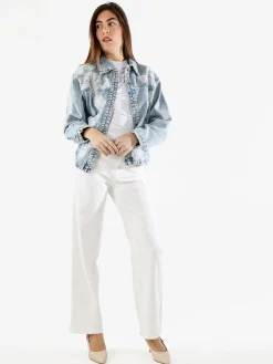 Max & Liu Pantaloni donna jeans a gamba larga - bianco