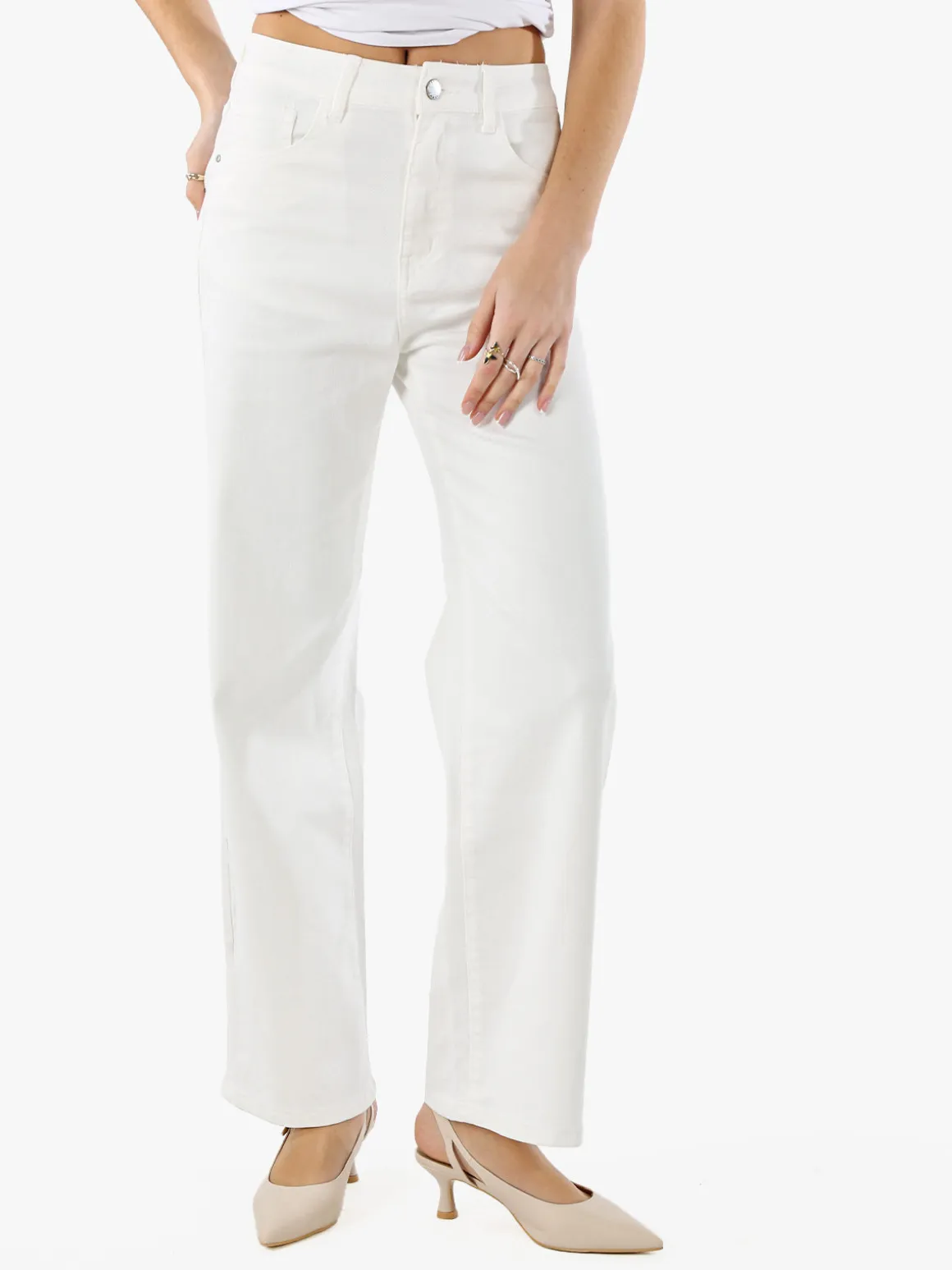 Max & Liu Pantaloni donna jeans a gamba larga - bianco