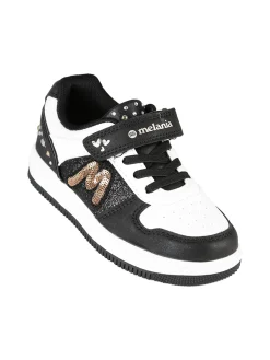 Melania Sneakers bicolore da bambina con strass e cinturino a strappo