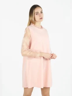 Melitea Abito donna con colletto alla coreana e maniche in tulle