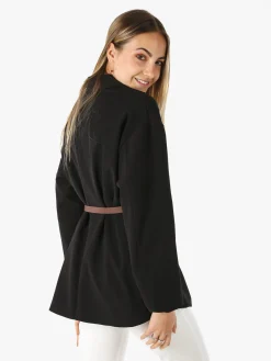 Melitea Blazer donna a doppiopetto con cintura in vita - nero