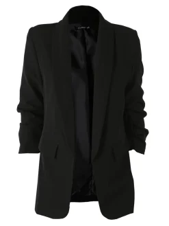 Melitea Blazer donna aperto con maniche arricciate - nero