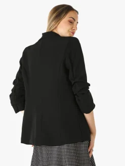 Melitea Blazer donna aperto con maniche arricciate - nero