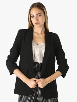 Melitea Blazer donna aperto con maniche arricciate - nero
