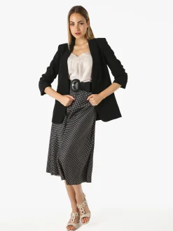 Melitea Blazer donna aperto con maniche arricciate - nero