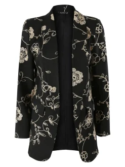 Melitea Blazer donna aperto con ricami floreali - nero