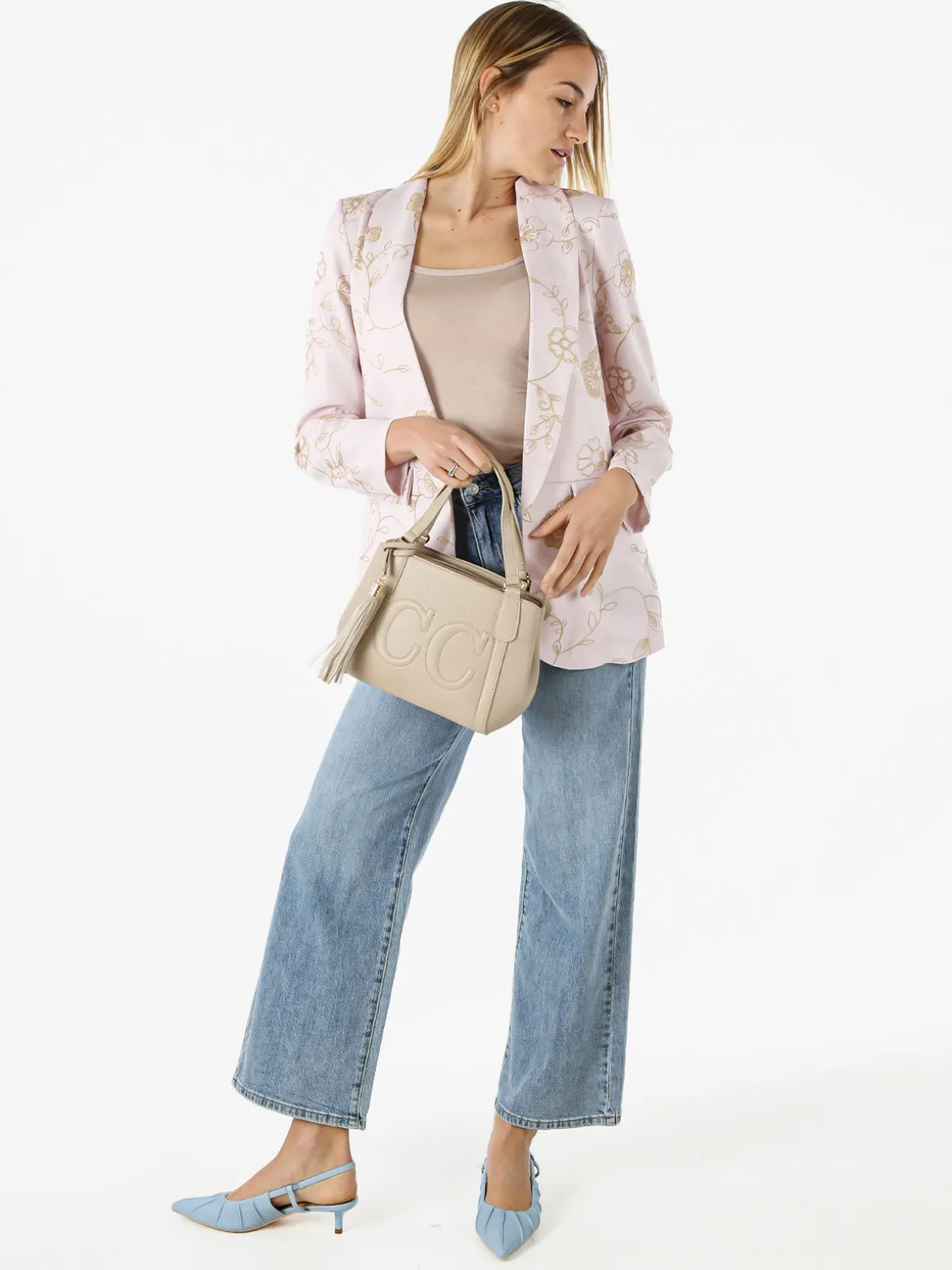 Melitea Blazer donna aperto con ricami floreali - rosa