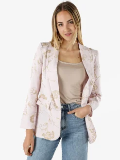Melitea Blazer donna aperto con ricami floreali - rosa