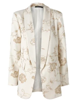 Melitea Blazer donna aperto con ricami floreali - beige