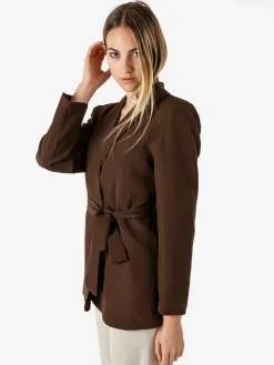 Melitea Blazer donna con spalline imbottite e fusciacca in vita - moro