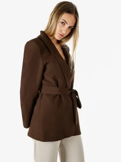 Melitea Blazer donna con spalline imbottite e fusciacca in vita - moro