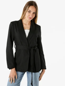 Melitea Blazer donna con spalline imbottite e fusciacca in vita - nero