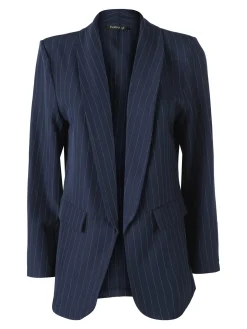 Melitea Blazer donna gessato senza chiusura - blu scuro