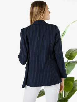 Melitea Blazer donna gessato senza chiusura - blu scuro