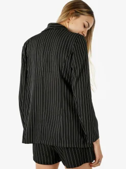 Melitea Blazer donna gessato senza chiusura - nero