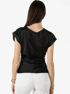 Melitea Blusa donna a maniche corte in tessuto effetto raso - nero