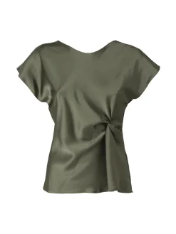 Melitea Blusa donna a maniche corte in tessuto effetto raso - militare