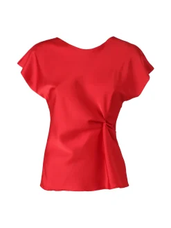 Melitea Blusa donna a maniche corte in tessuto effetto raso - rosso