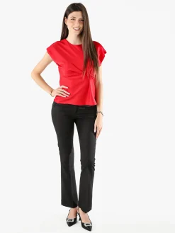 Melitea Blusa donna a maniche corte in tessuto effetto raso - rosso