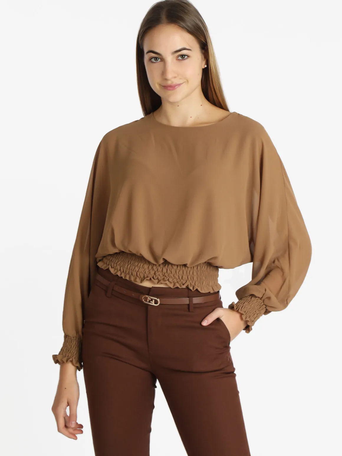 Melitea Blusa donna in voilè con maniche a pipistrello