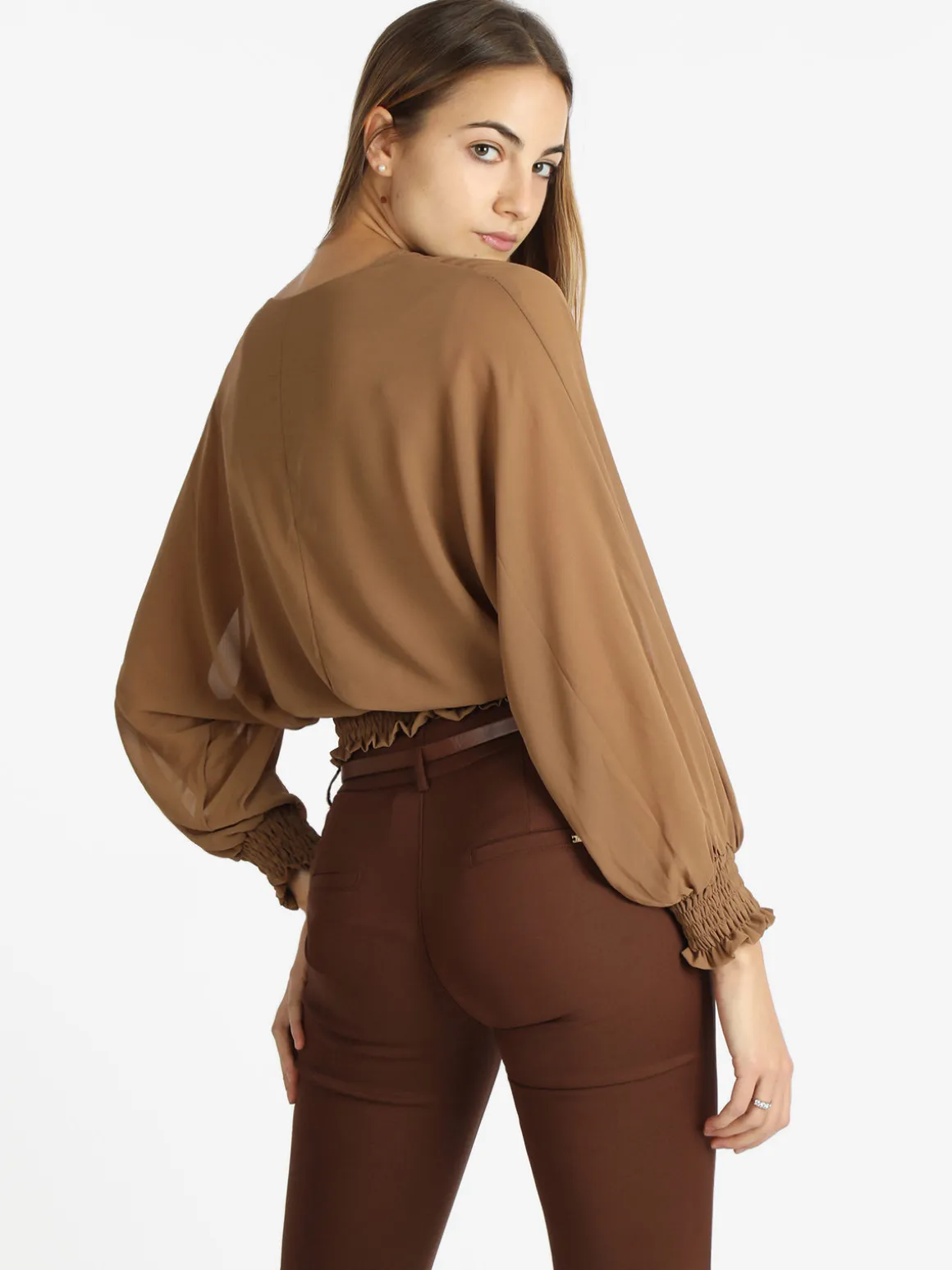 Melitea Blusa donna in voilè con maniche a pipistrello