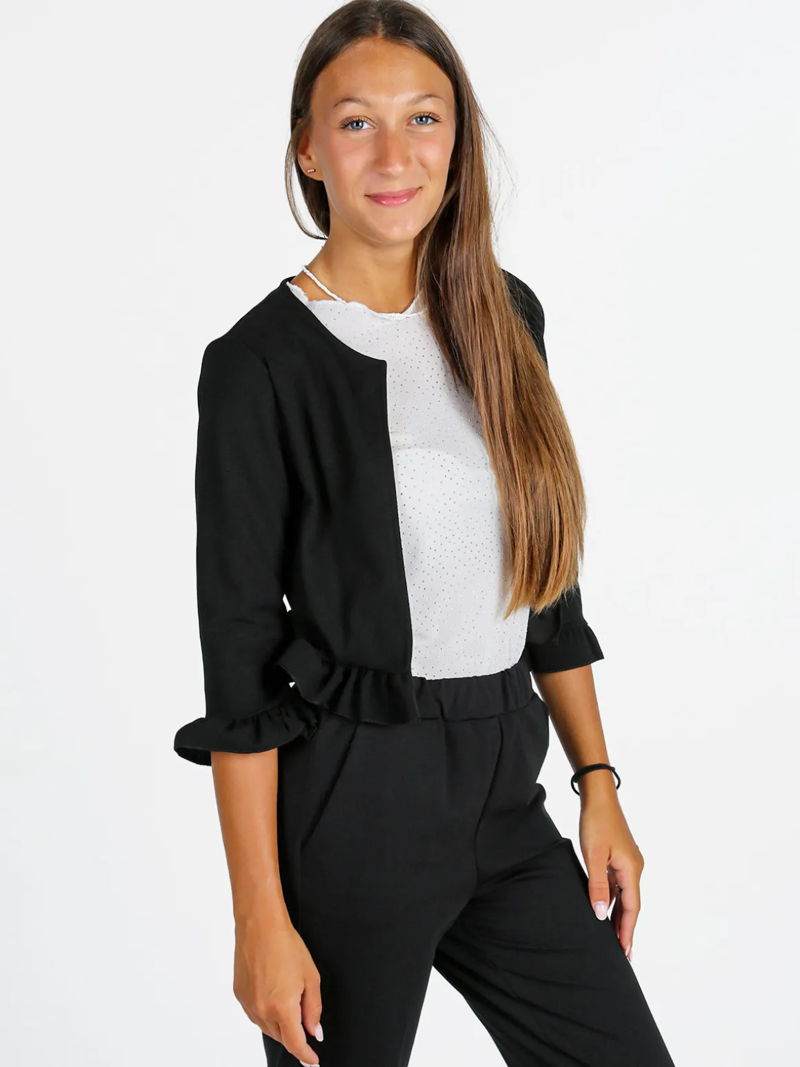 Melitea Cardigan donna aperto davanti con volant