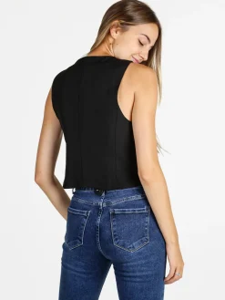 Melitea Gilet donna elegante con bottoni - nero