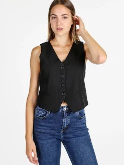 Melitea Gilet donna elegante con bottoni - nero