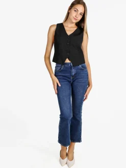 Melitea Gilet donna elegante con bottoni - nero