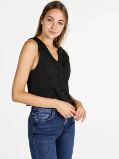 Melitea Gilet donna elegante con bottoni - nero
