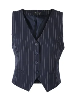 Melitea Gilet donna gessato con bottoni - blu scuro