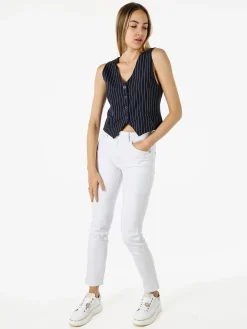 Melitea Gilet donna gessato con bottoni - blu scuro