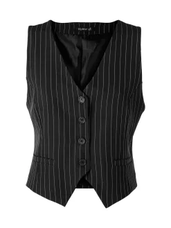 Melitea Gilet donna gessato con bottoni - nero