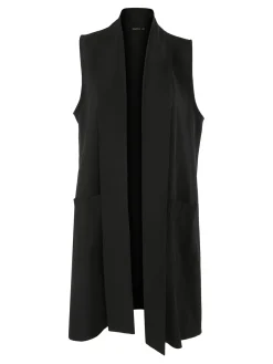 Melitea Gilet donna lungo con tasche - nero